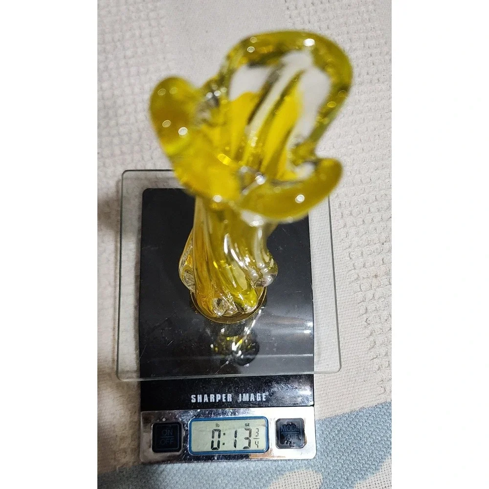 Vintage Yellow Cadmium Art Glass Bud Vase Twisted Swirl Mid Century 9 Inch
